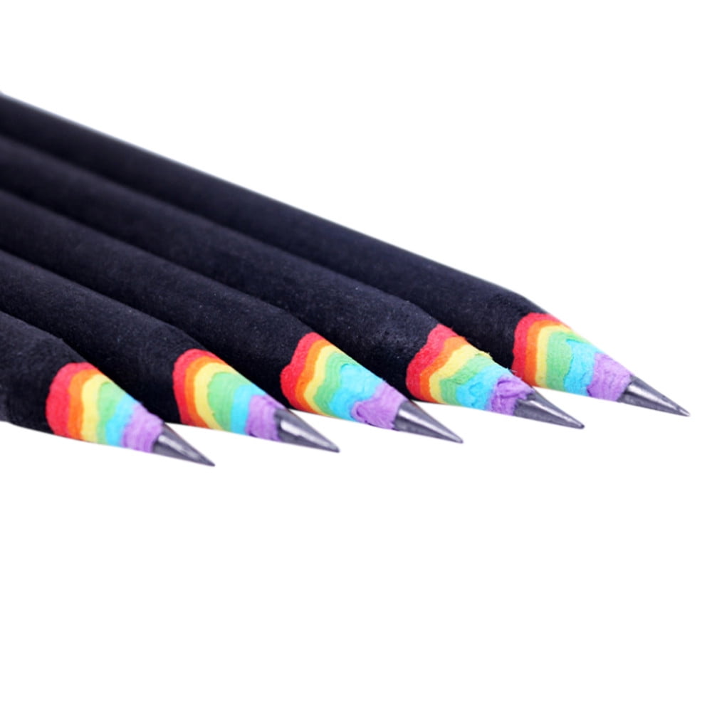 Black And White Wood Set Rainbow Pencils School Office Stationery