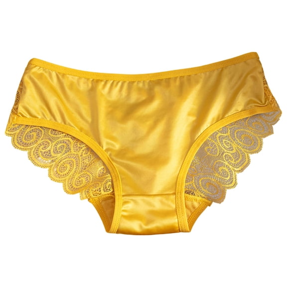 AWZXDE Women's Solid Color Hollow Thin Strap Lace Satin Stitching Triangle Panties Comfortable Breathable Panties For Women Yellow,XL