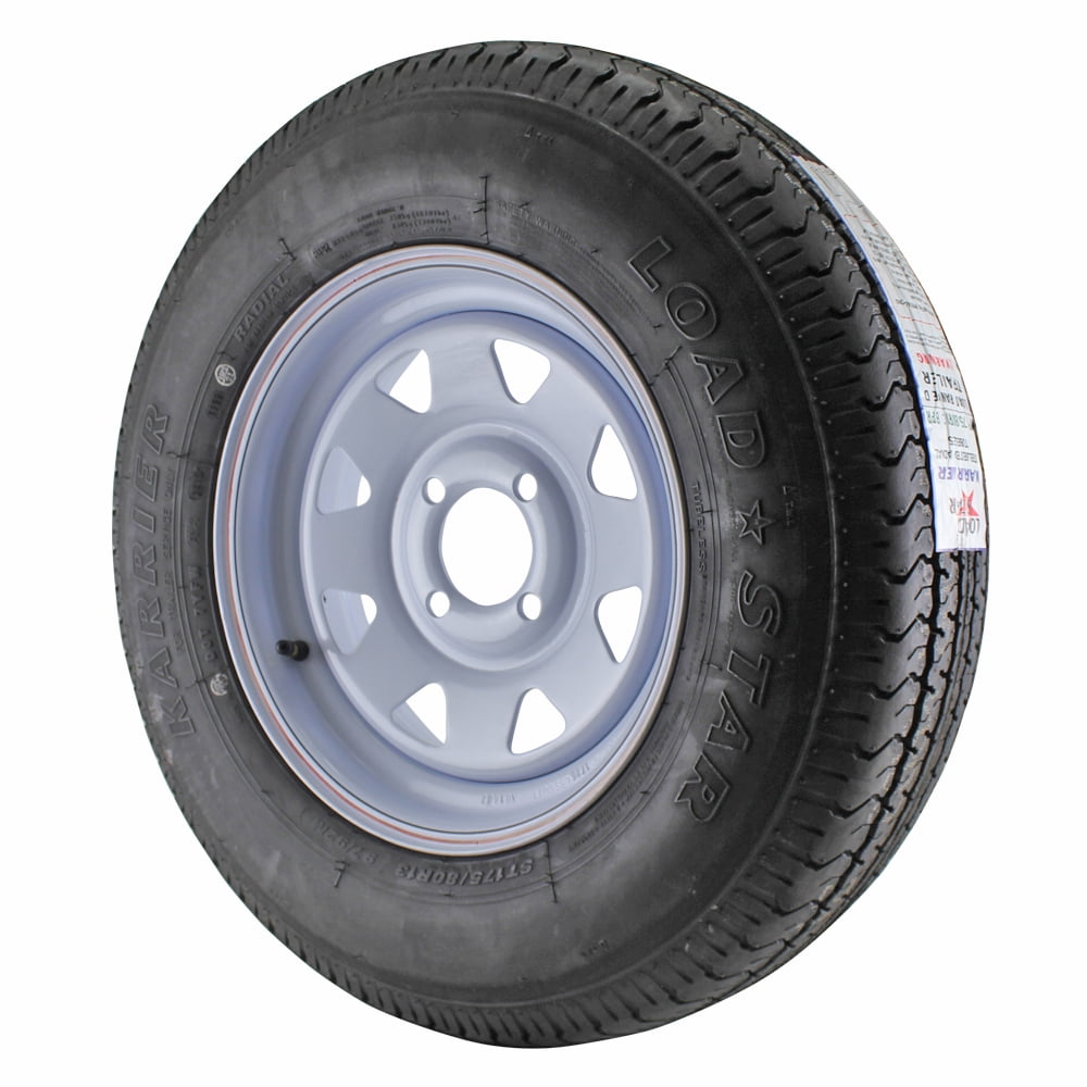 ST175/80R13 Kenda Loadstar Trailer Tire LRD on 4 Bolt White Spoke Wheel