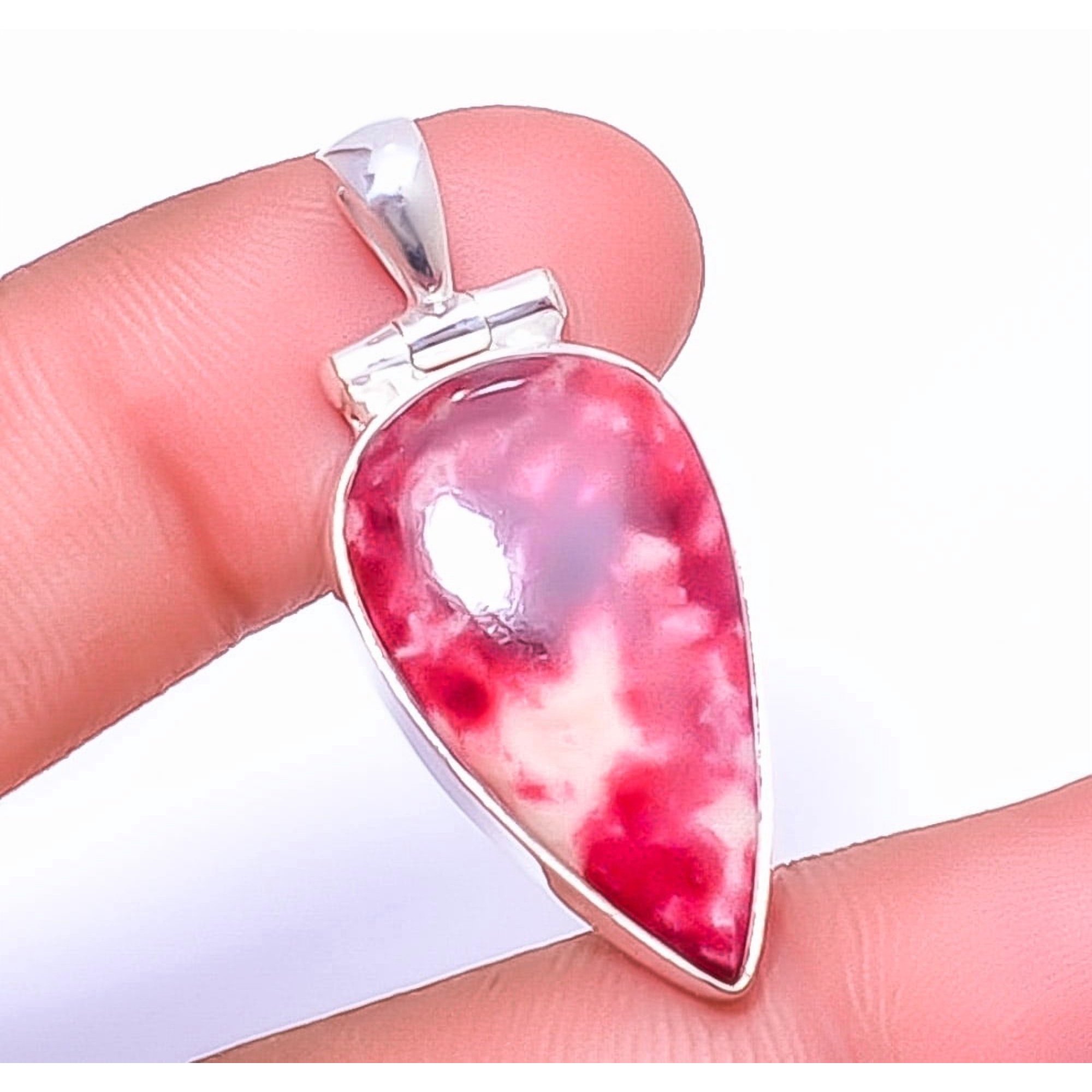 Pink Thulite - Norway Gemstone 925 Sterling Silver Pendant 1.56" P_9210_55_53, Christmas Gift, Gemstone Silver Jewelry, Thulite Pendant, New Year Sale
