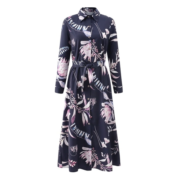 Vestido de manga de manga larga con estampado floral y botones hasta el tobillo con tiras vestido largo de moda para dama ANGGREK Otros