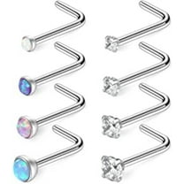 Briana Williams 18G Opal & Clear CZ Nose L-Shaped Rings Studs Ring Body Piercing Jewelry