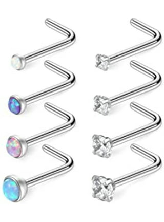  Lots of 4pcs 20g Stainless Steel Sparkle Opalite Gem L-shaped Nose  Rings : Clothing, Shoes & Jewelry