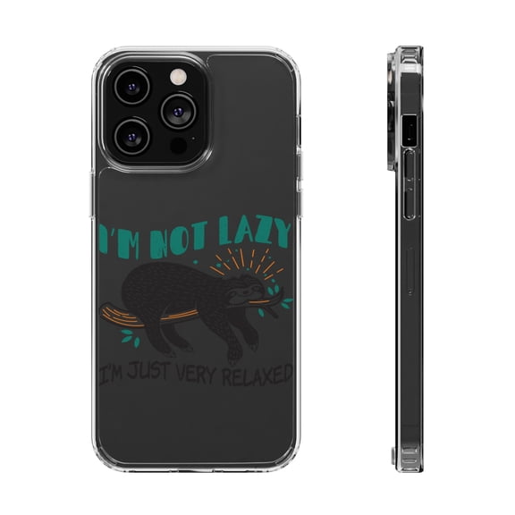 DistinctInk Clear Hybrid Case for Apple iPhone 15 Pro (6.1" Screen) - Not Lazy Just Very Relaxed - Wireless Charging Compatible