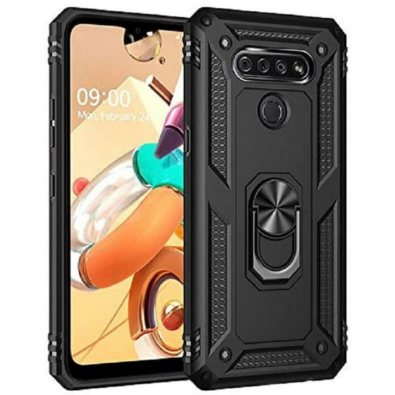 LG K51, LG Reflect Phone Case Hybrid 360° Ring Stand Armor impact Shockproof Dual Layers TPU 2 in 1 Protection Holder with Ring Kickstand Bracket for Magnetic Car Mount Cover BLACK for LG K51 /Reflect