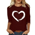 thumbnail image 3 of Ltctricy T Shirts for Women Plus Size 3/4 Length Sleeve Crew Neck Heart Printed Tunic Tops Casual Graphic Tees(Wine,X-Large), 3 of 3