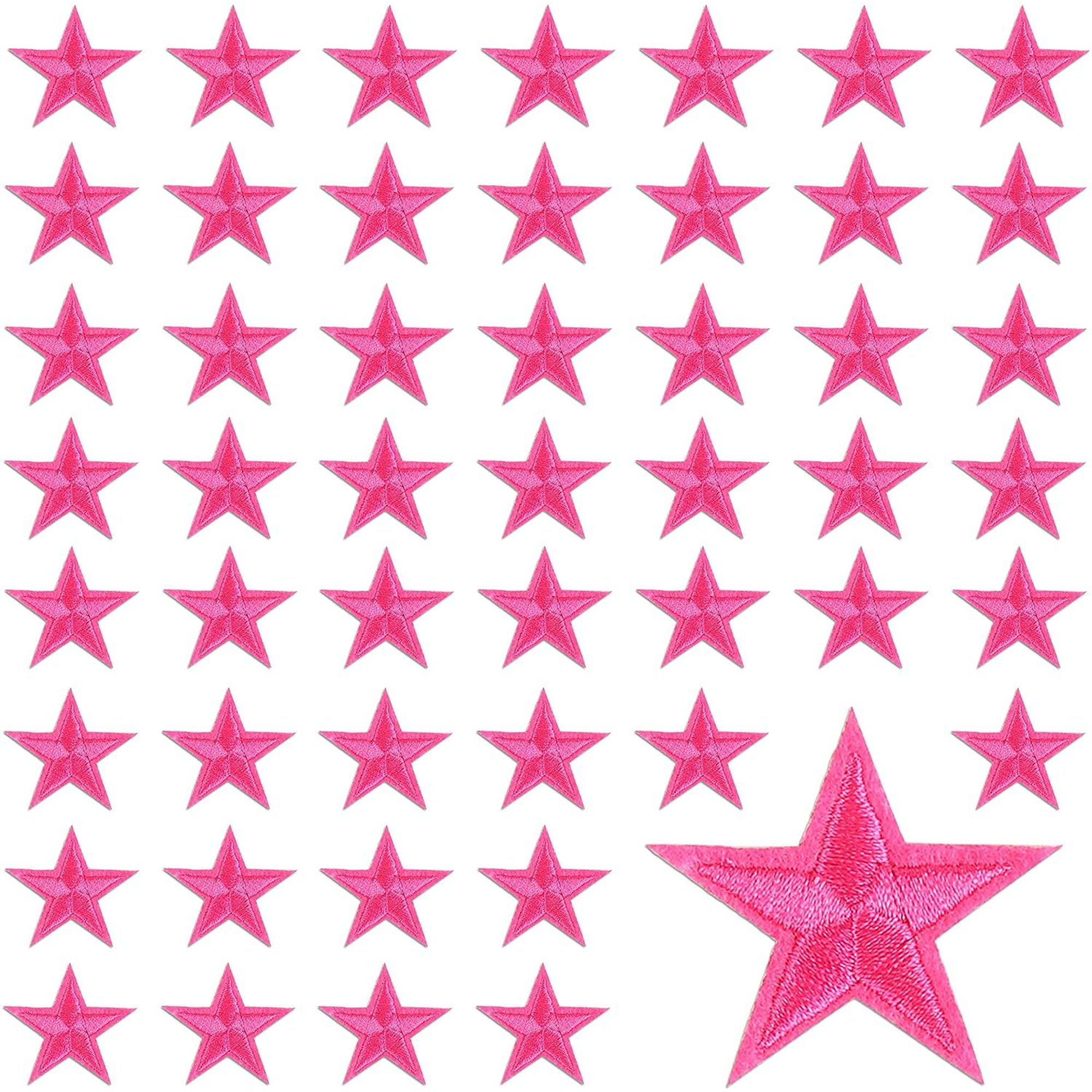 Set Of 2 Pink Star Iron On Sew On Full Embroidered Patch Appliqués Badge
