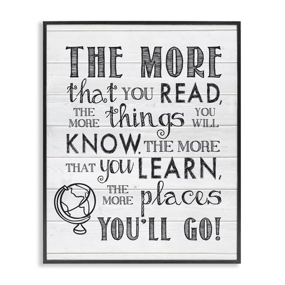 Stupell Industries Farmhouse The More You Read Quote Rustic Plank Pattern Black Framed Giclee Art, 11 x 14, by Lettered and Lined