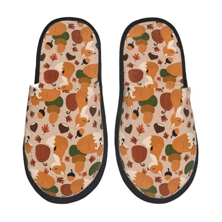 

Qekee Autumn Fox Pumpkin Lazy Print Furry Slippers for Women and Men House Slipper Funny Bedroom Slippers Indoor -Large