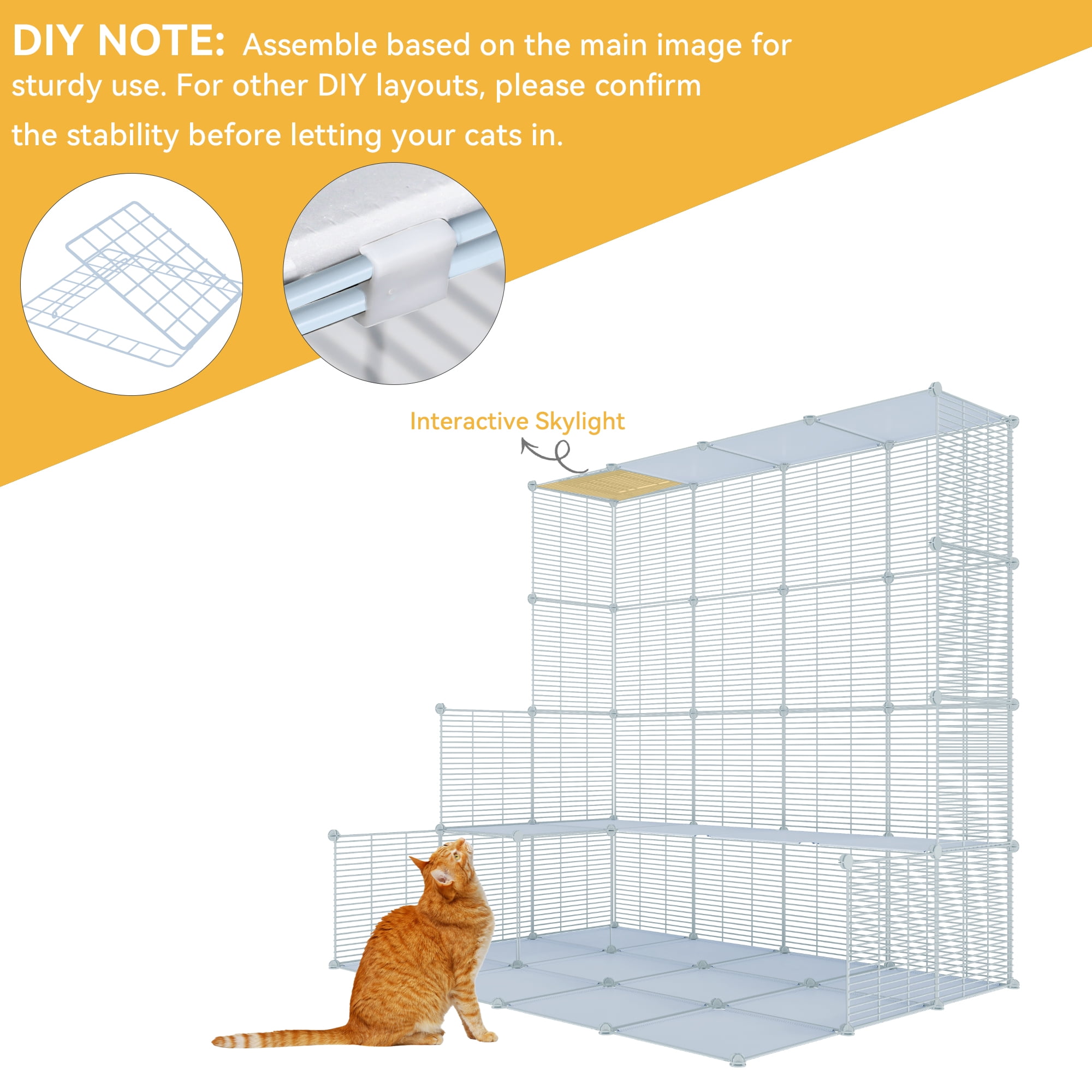 Dextrus 3-Tier Indoor Cat Cage - DIY Cat Enclosures Metal Playpen with Extra-Large Hammock for Cats,28"L x 28"W x 41"H,White