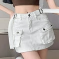 thumbnail image 2 of Women Soild Mini Cargo Skirt Low Waist Short Denim Jean Skirt, 2 of 2