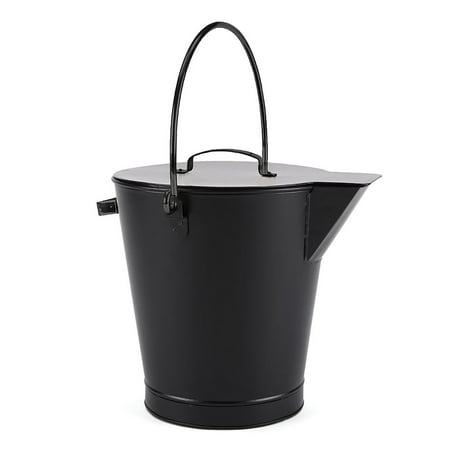 Minuteman International Powder Coated Steel Ash Pail w/ Handle, All Black