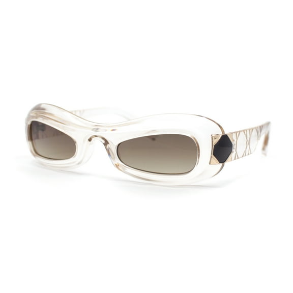 Unique Retro Convex Narrow Oval Luxury Designer Plastic Sunglasses Clear - Brown