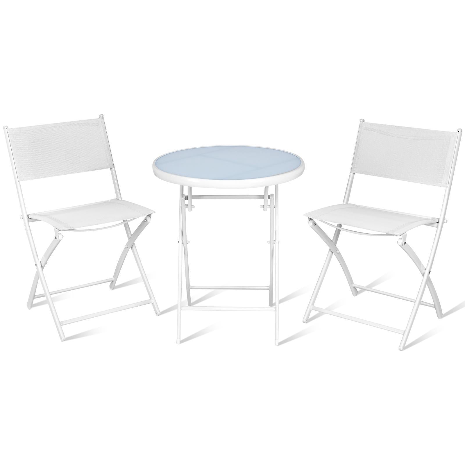 Hommoo 3 Pcs Patio Folding Bistro Set, Balcony Outdoor Folding Table Chairs Set, White