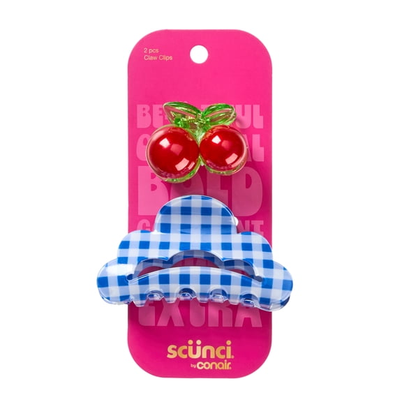 Scunci by Conair Cherry & Cloud Claw Hair Clips, Cute Mini Styling Clips, 2 Count