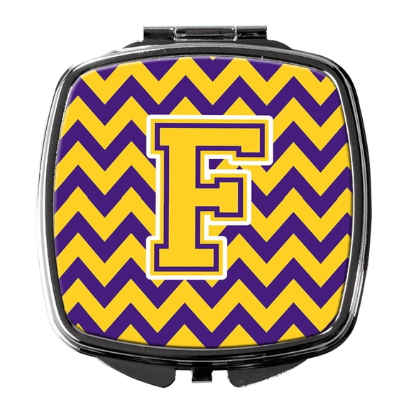 Letter F Chevron Purple and Gold Compact Mirror CJ1041-FSCM