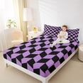 thumbnail image 6 of jejeloiu Classic Grid Full Size Sheets,Minimalism Geometric Rhombus Bed Sheets,Purple Black Checkered Sheet Sets For Girls Boys,Super Cozy Room Decor,4-Piece, 6 of 7