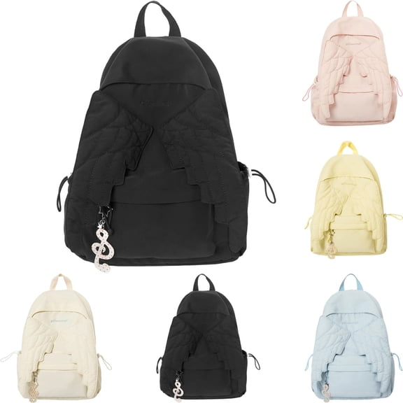 Angel Wing Backpack Angel Backpack Pastel Multi-Color Cutecore Backpack Lightweight Zipper Shoulder Bag with Side Pockets for Student Campus Outdoor Casual Daily Carry,Black