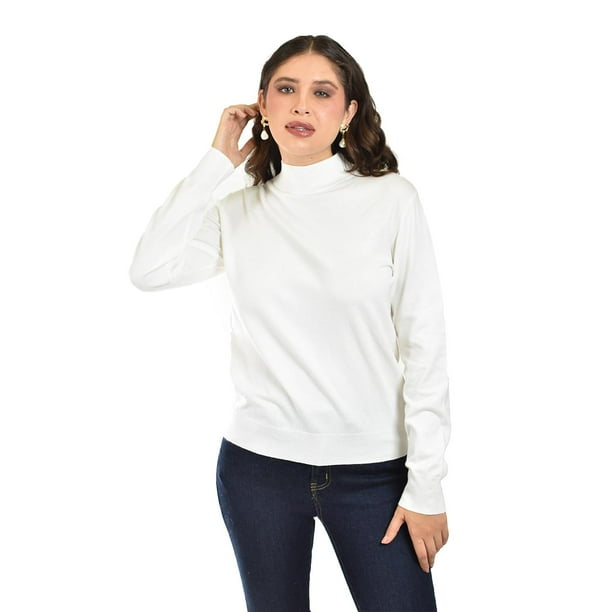 Blusa tejida de cuello alto Juvenil, 0248 (Blanco) blanco G