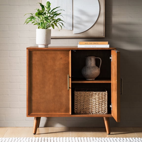 2 Doors Modern Sideboard Buffet Cabinet with Storage Adjustable Shelves Cable Management Living Room Walnut