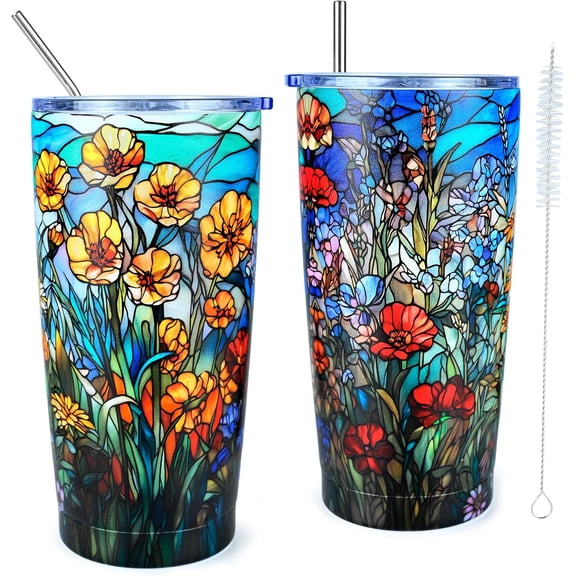 Floral Tumbler 20oz Stainless Steel Insulated Coffee Tumbler Travel Coffee Mug For Women Men