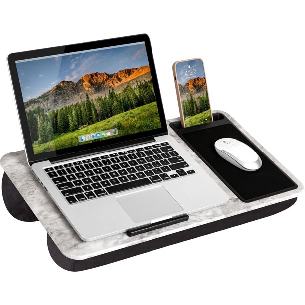 LAPGEAR Home Office Pro Lap Desk with Wrist Rest, Pad, and Phone Holder - Black Carbon - Fits up to 15.6 Inch Laptops - Style No. 91598