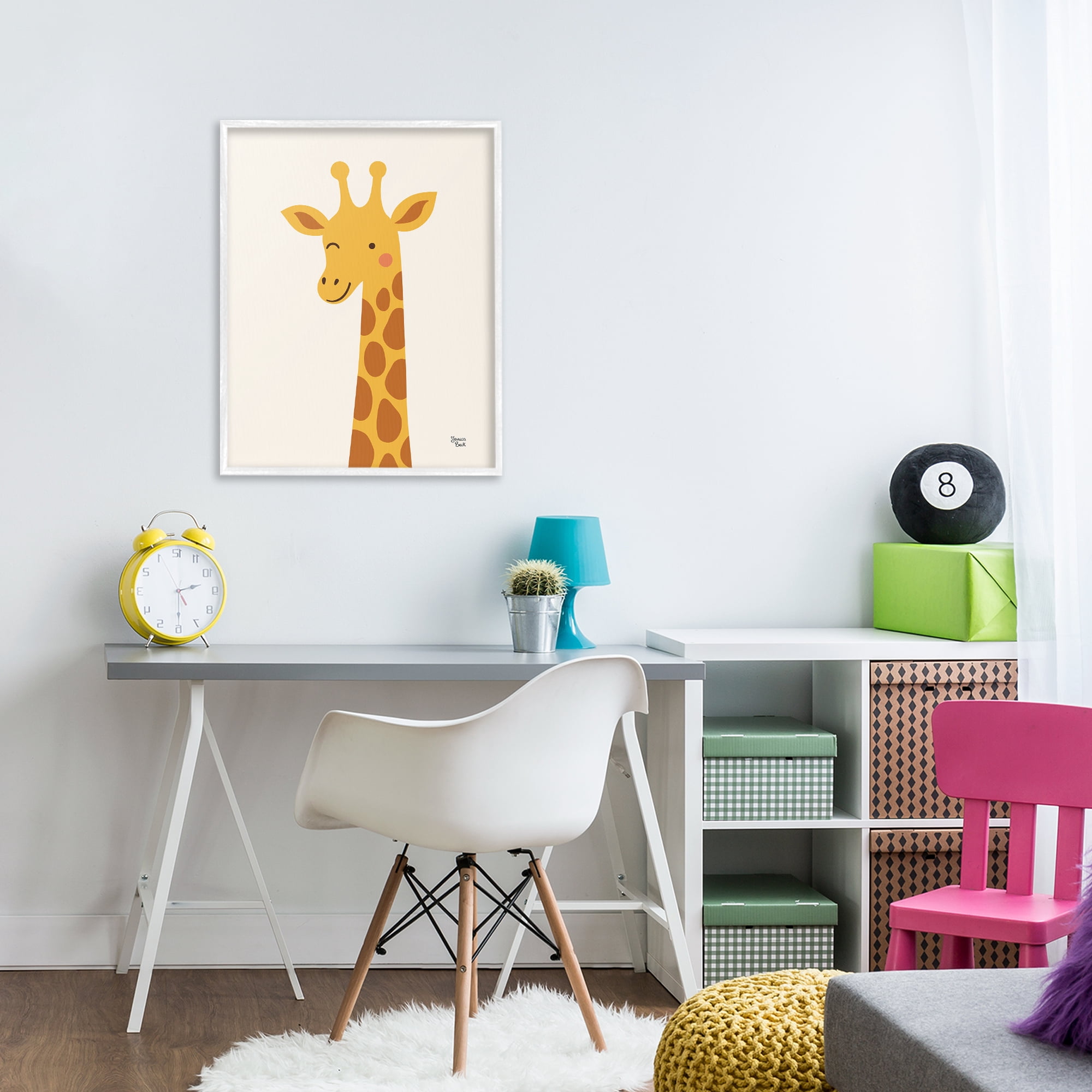 Stupell Industries Winky Giraffe Portrait White Framed Giclee Art, design by Jessica Beck