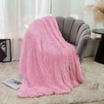 thumbnail image 2 of DONGPAI Decorative Soft Fluffy Faux Fur Throw Blanket, Long Shaggy Cozy Furry Blanket Comfy Flannel Fuzzy Blanket for Bedroom Sofa Couch, 31''x 47'', Pink, 2 of 6