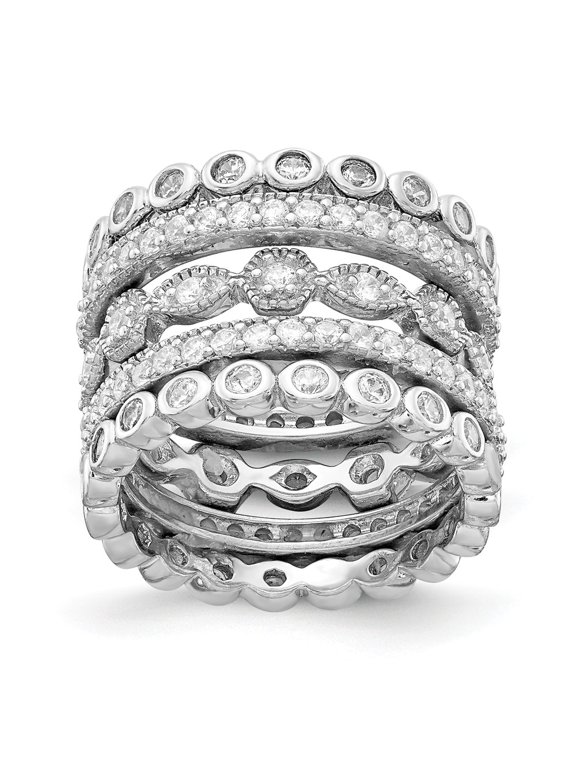 Cheryl M 925 Sterling Silver Rhodium Plated CZ Eternity Five Ring Set Size: 8; for Adults and Teens; for Women and Men