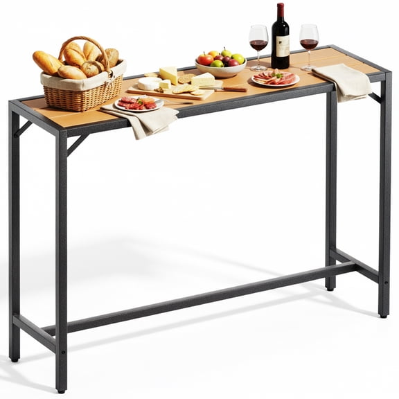 Arlopu Outdoor Bar Table, 55" Patio Counter Height Pub Table, Waterproof Top & Sturdy Metal Frame, Rectangle Counter Height Dining Table for Balcony Poolside Kitchen
