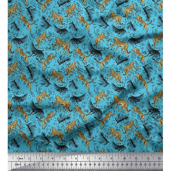 Soimoi Cotton Poplin Fabric Leaves & Leopard Animal Printed Craft Fabric by The Yard 56 Inch Wide