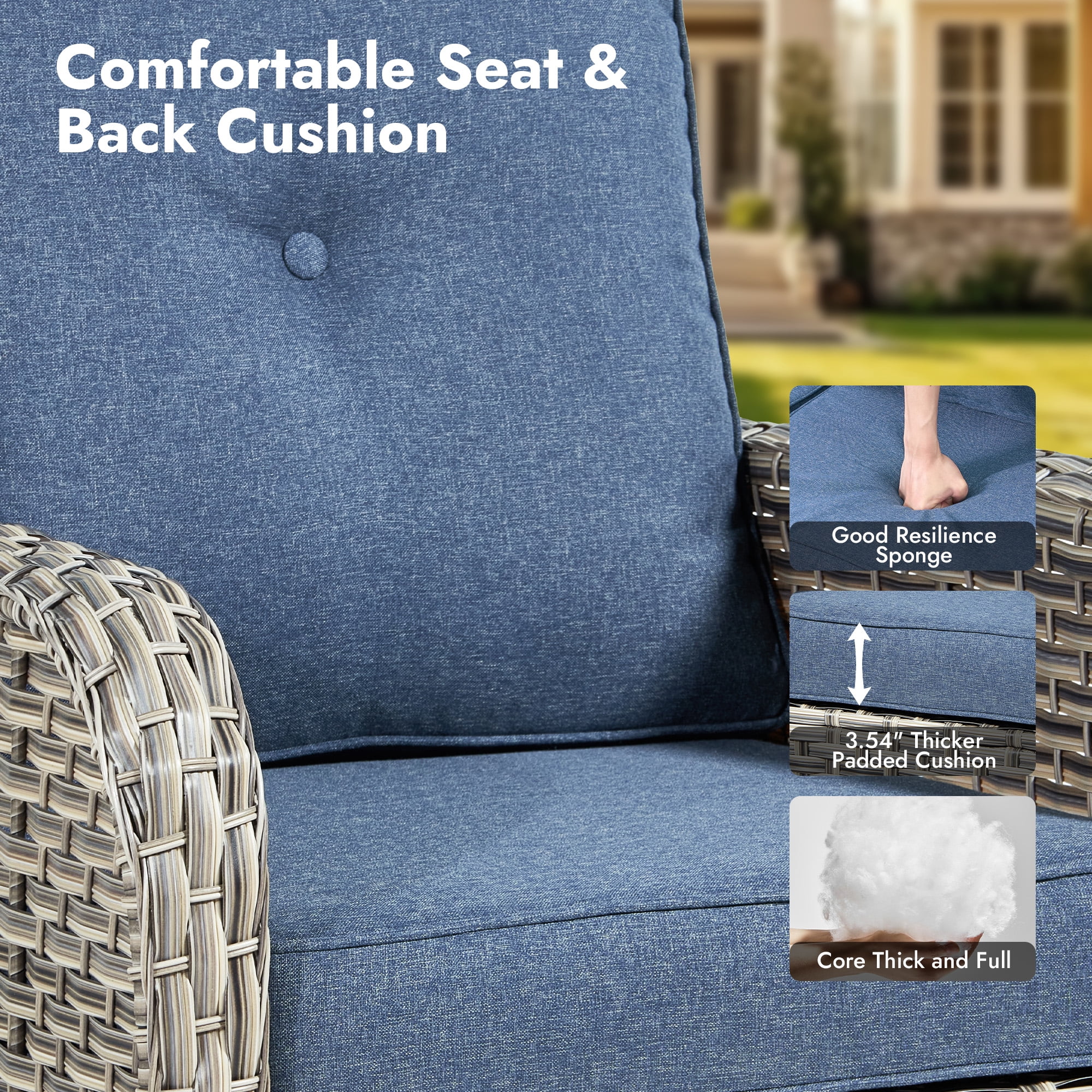 XIZZI 9-Piece Outdoor Patio Sectional Furniture Sets, Wicker Patio furniture with Coffee Table and Swivel Chairs, Waterproof Outdoor Conversation Set for Balcony, Porch, Backyard, Denim Blue