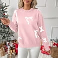 thumbnail image 4 of RRMuAzgs Long Sleeve Pullover Sweaters for Women Solid Color Trendy Crewneck Sweater Tops Casual Loose Cute Bow Knit Sweater, 4 of 8