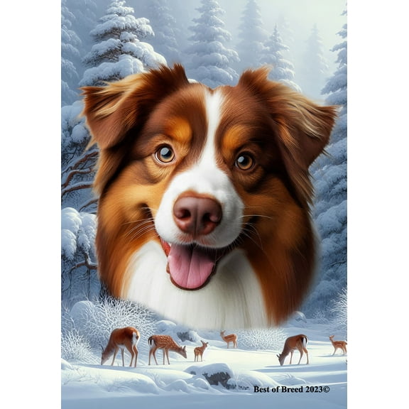 Australian Shepherd Red Tri - Best of Breed  Winter Wonderland Garden Flag 12" x 17"