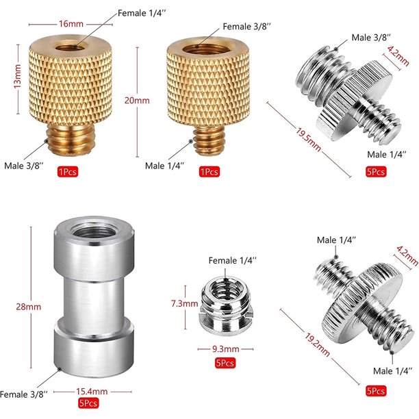 22 tornillos adaptadores de cámara, adaptador de rosca de tornillo de trípode de 1/4 pulgadas a 3/8 pulgadas para convertidor de Flashes para trípode de cámara monopié Banban ShuxiuWang 8390613664464