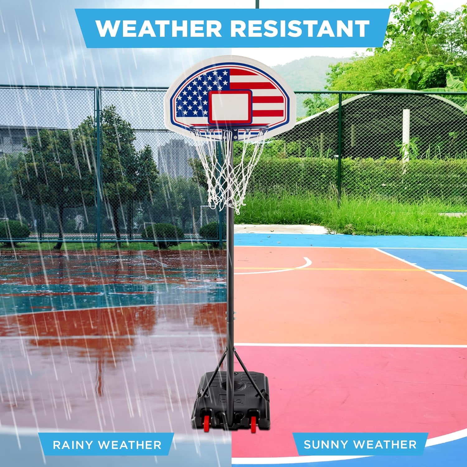 CHTER Kids Height-Adjustable Basketball Hoop, Portable Backboard Set w/ 2 Wheels, Fillable Base, 70.5in to 82.3in Tall