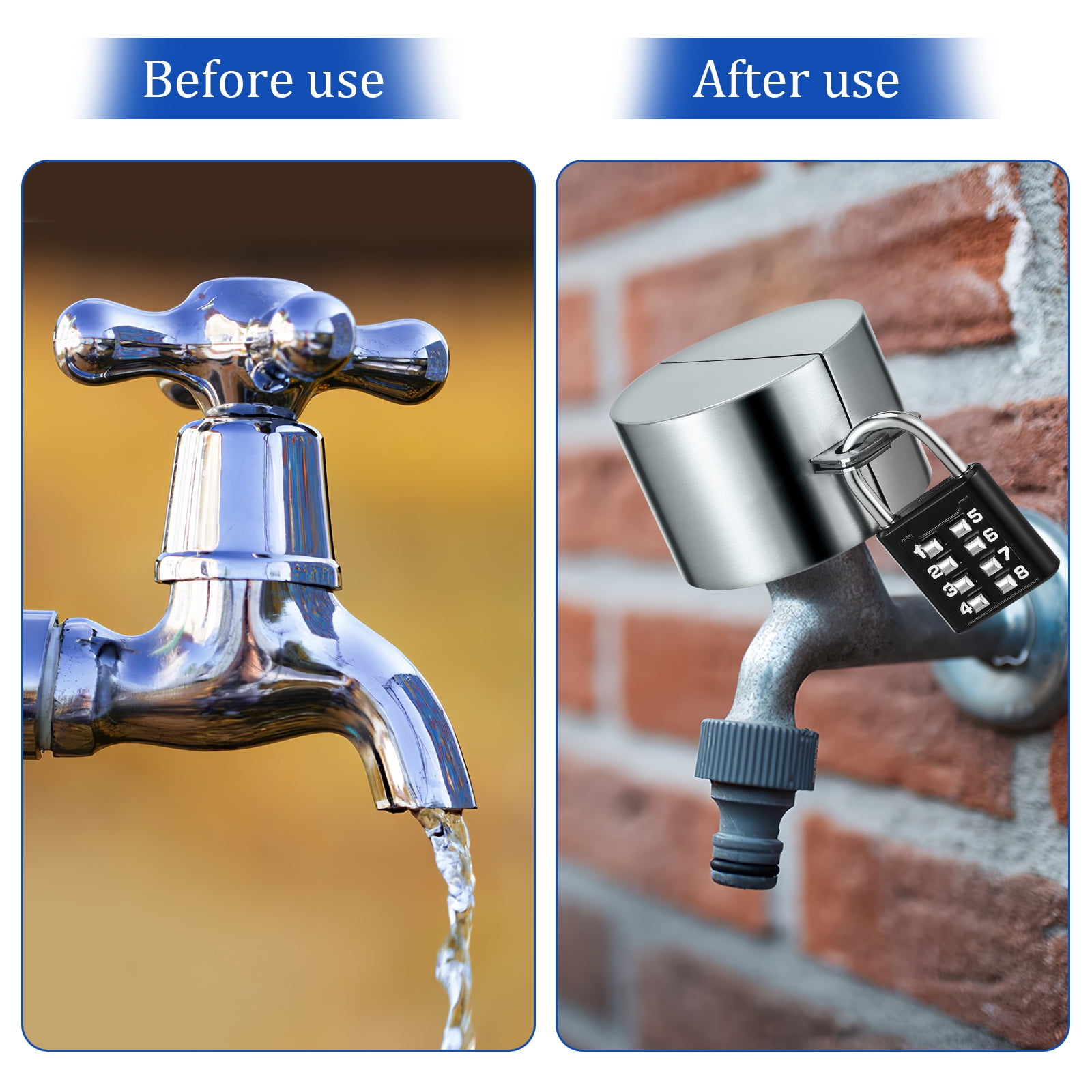 YEAHIBABY Outdoor Water Spigot Lock Stainless Steel Easy Installation Coded Padlock 3Sets