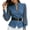Blue, variant on Women's Denim Patchwork Mesh Sleeve Top, V Neck Keyhole Long Sleeve Casual Fashion Blouse with Tailored Fit for Office & Date Wear, 1PC, S-XXL