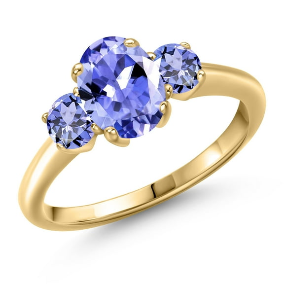 Gem Stone King 10K Yellow Gold Blue Tanzanite Engagement Ring for Women | 1.76 Cttw | Oval 8X6MM | Gemstone December Birthstone | Size 5