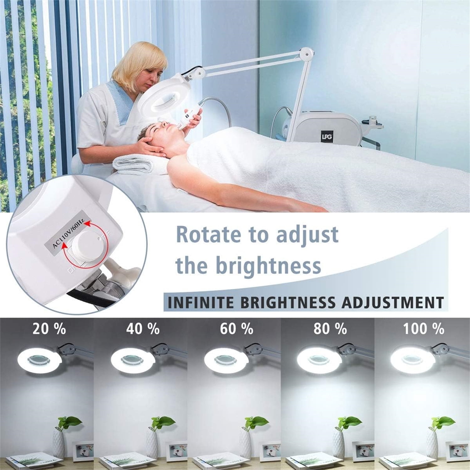 MagnieOpti Magnifying Glass with Light and Stand, Floor Lamp with 5 Wheels Rolling Base for Lash Estheticians Facials, 2200 Lumens Stepless Dimmable, LED Lighted Standing Magnifier for Sewing Crafts