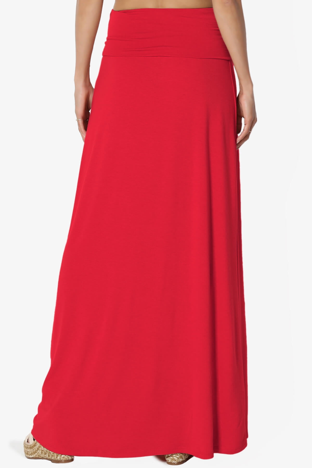 Afibi Women's Plus Size Vintage Maxi Skirt - High Waist, Long Flowy With Pockets, Red