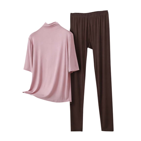 ZUKMRJPC Women's Pajama Sets 2 Piece Outfits Mock Turtleneck Short Sleeve Tops and Pants Sleepwear Soft Comfort Solid Color Lounge Sets