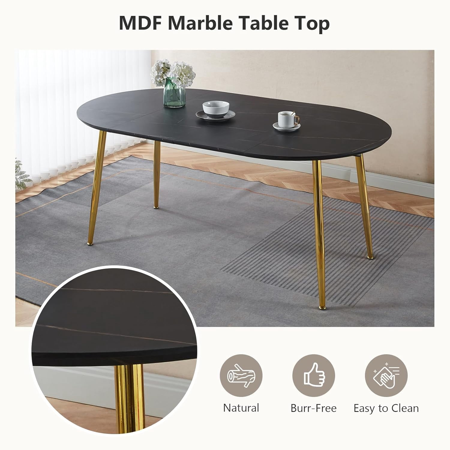 Lecut Oval Extendable Dining Room Table for 4-8 People, Extendable from 39.4" to 70.8", Modern Wooden Dining Table with MDF Tabletop and Metal Frame, Oval Kitchen Table for Home, Office