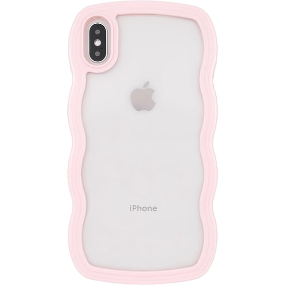 for iPhone Xs Max Case 6.5", Cute Kawaii Glitter Sparking Curly Wave Frame Shape Design, Soft TPU Hard PC Shockproof Protective Bling Phone Cover for Women Girls, Clear-Pink