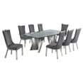 thumbnail image 1 of Clear Glass 9pc Dining Set with Silver Stainless Steel and 8 Chairs, 1 of 4