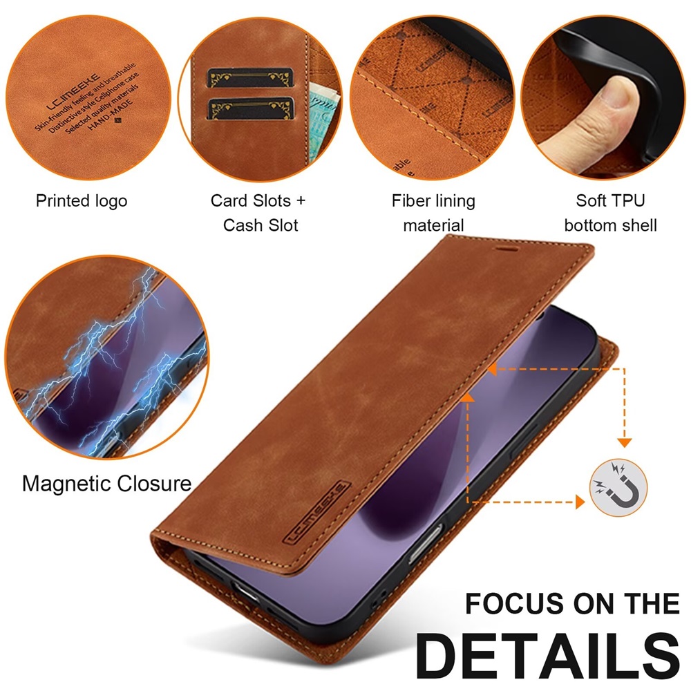 LC.IMEEKE Leather For iPhone 17 Pro Case, Flip Wallet Leather Case