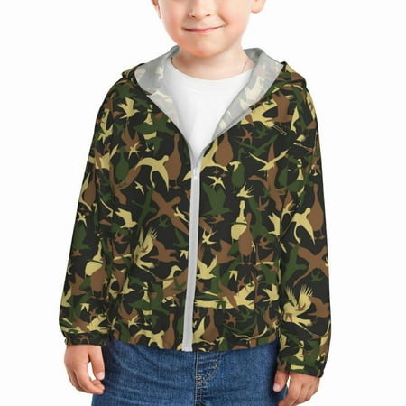 

Sun Hoodie for Kids Birds Green Camouflage Long Sleeve Swim Fishing Shirts Sun Protection Zip Up Jacket Clothing Athletic Hoodie