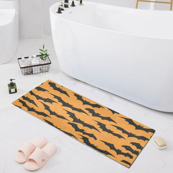 Bats on Orange Bath Mat 39x20 Non-Slip Bathroom Rugs Absorbent Soft Plush Quick Dry for Tub Shower Kitchen Home Decor