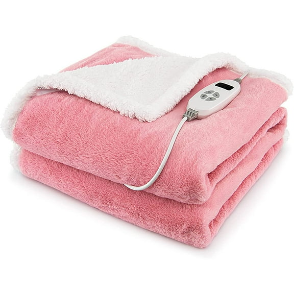 Electric Heated Blanket Throw, 60'' x 50'' Reversible Fleece Blanket w/10 Heat Settings, 9 Hours Auto Shut-Off, Overheat Protection, Machine Washable