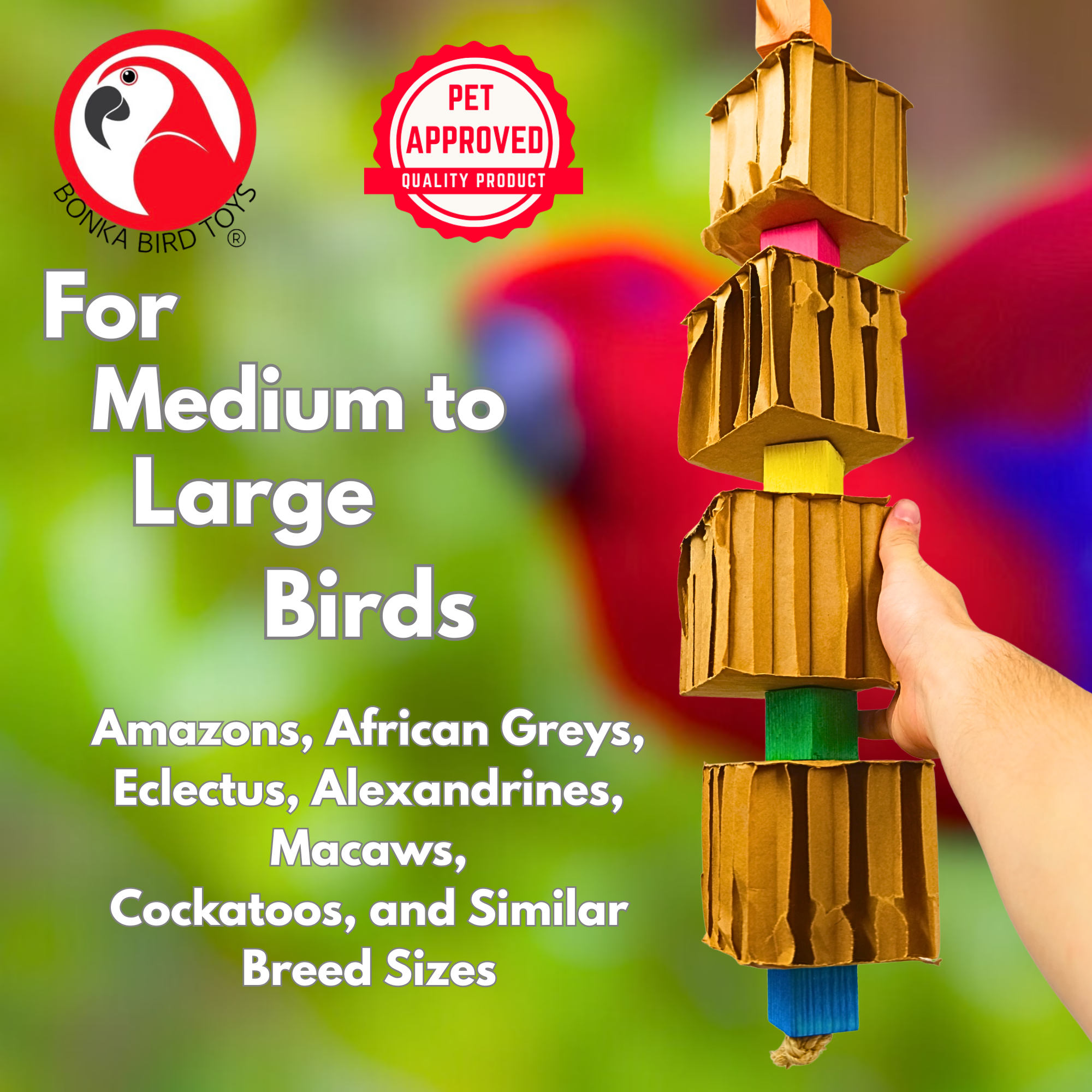 Bonka Bird Toys 3750 Big Quad Blocks N Cube Natural Chew Shred Parrot Cage Toy